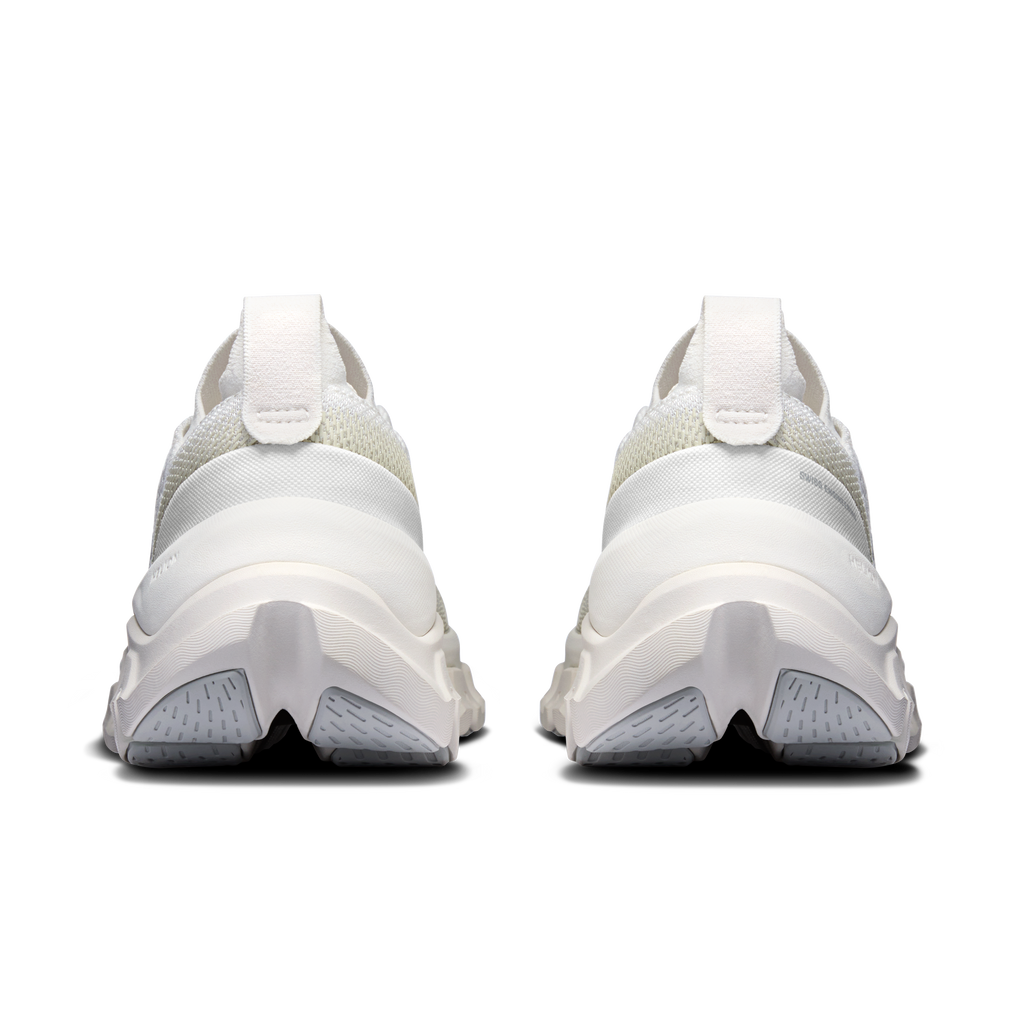 On Running Cloud X Tempo men’s shoes, heel and back view in light ivory knit