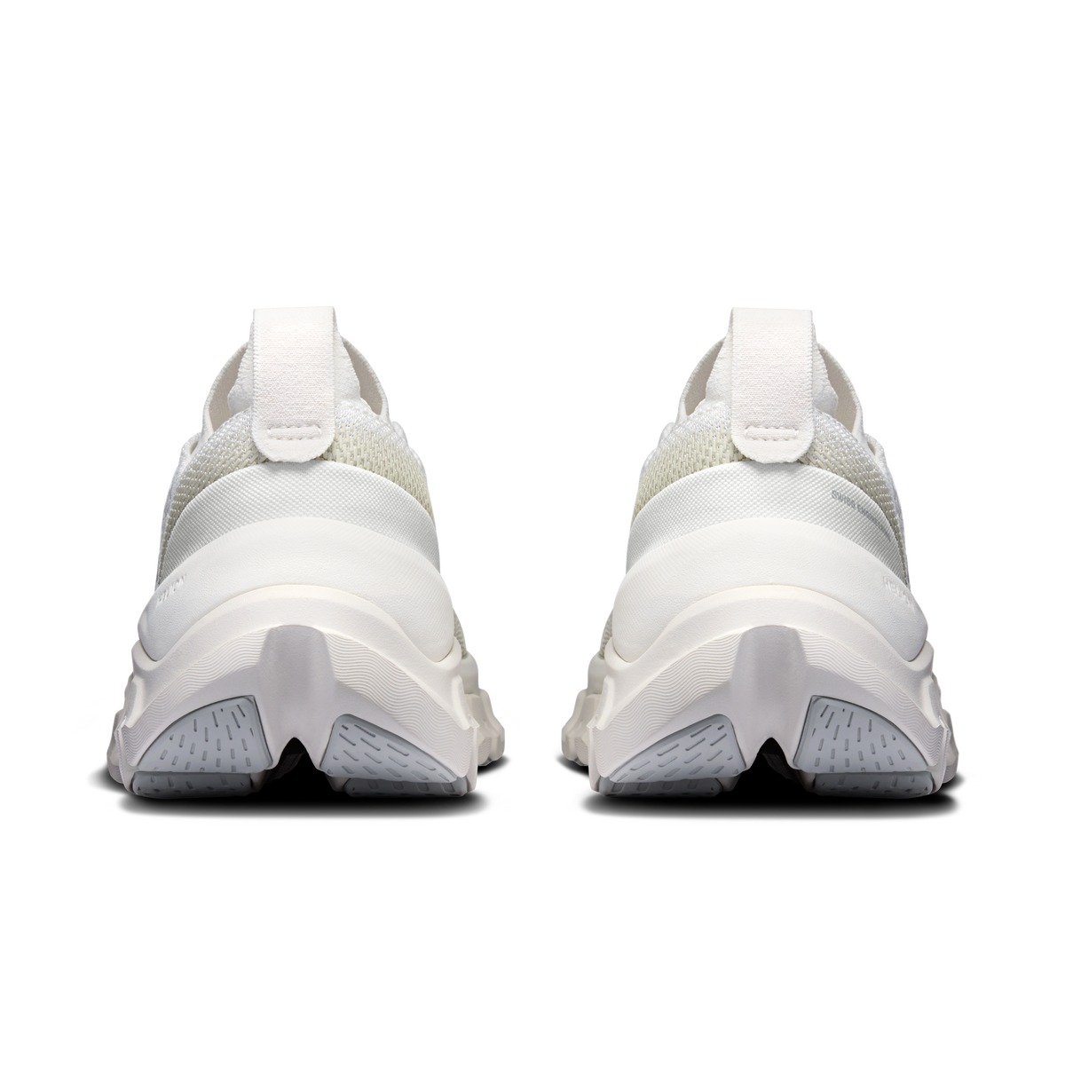 On Running Cloud X Tempo men’s shoes, heel and back view in light ivory knit