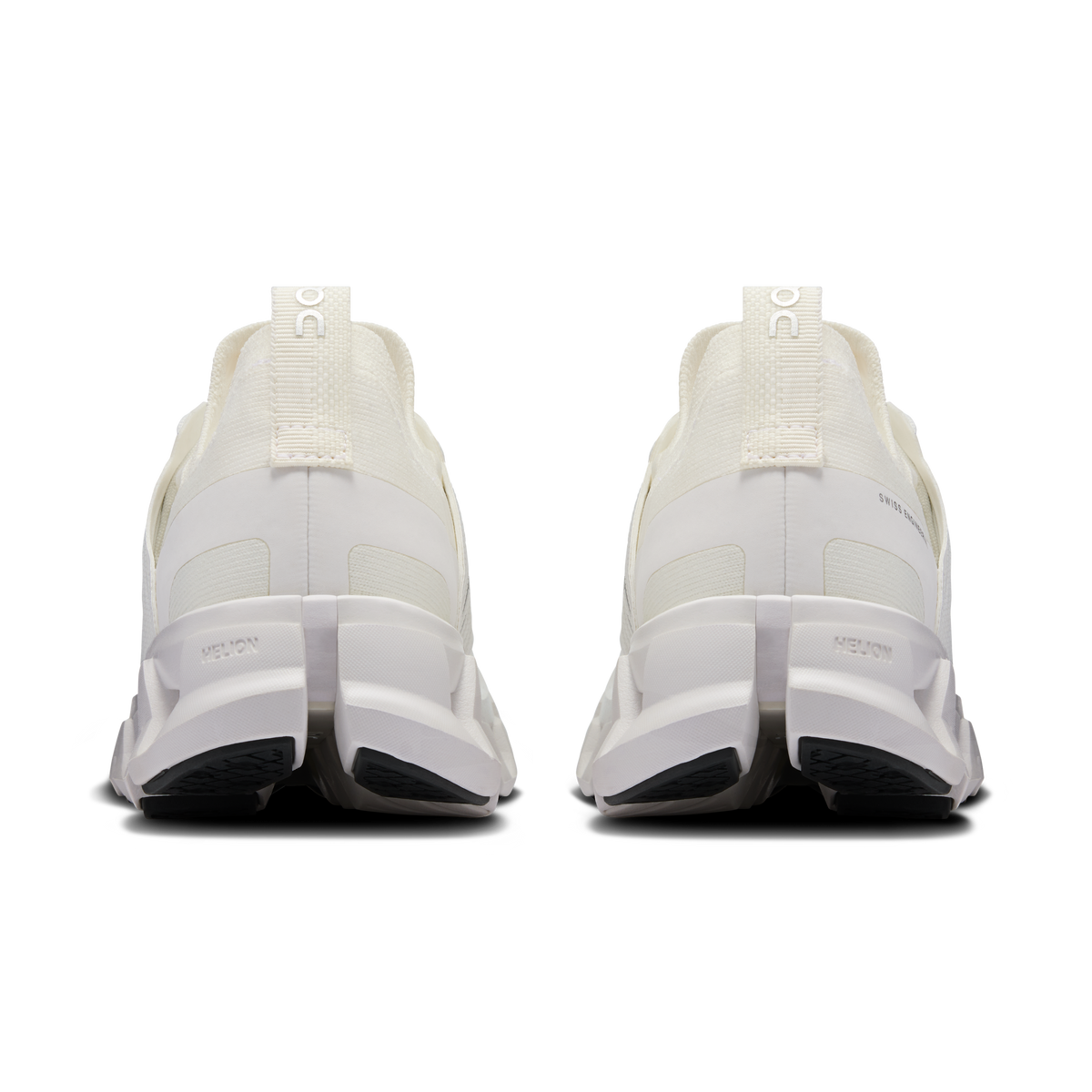 Back view of white women's running shoes with heel loop and CloudTec sole