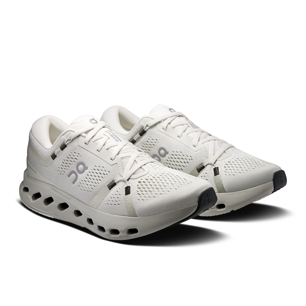 Men's running shoes, light ivory knit upper with lace-up front and padded collar