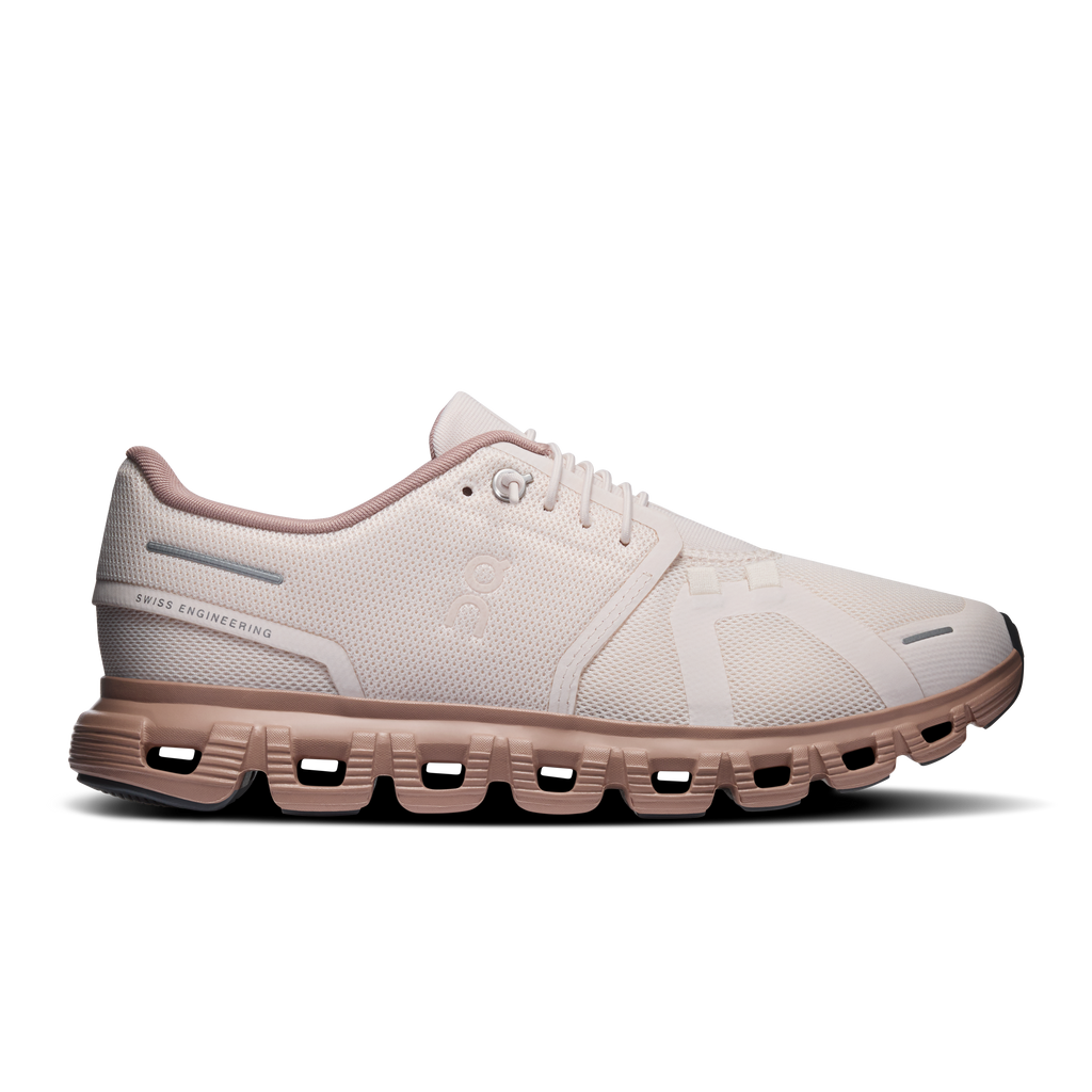 On Cloud 6 women's running shoes, oyster/biscuit mesh upper, lace-up, CloudTec sole