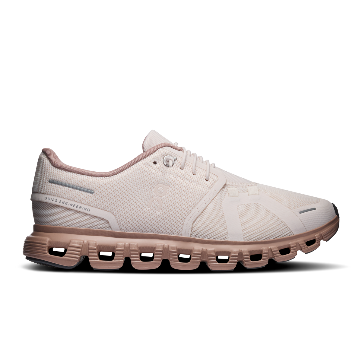 On Cloud 6 women's running shoes, oyster/biscuit mesh upper, lace-up, CloudTec sole