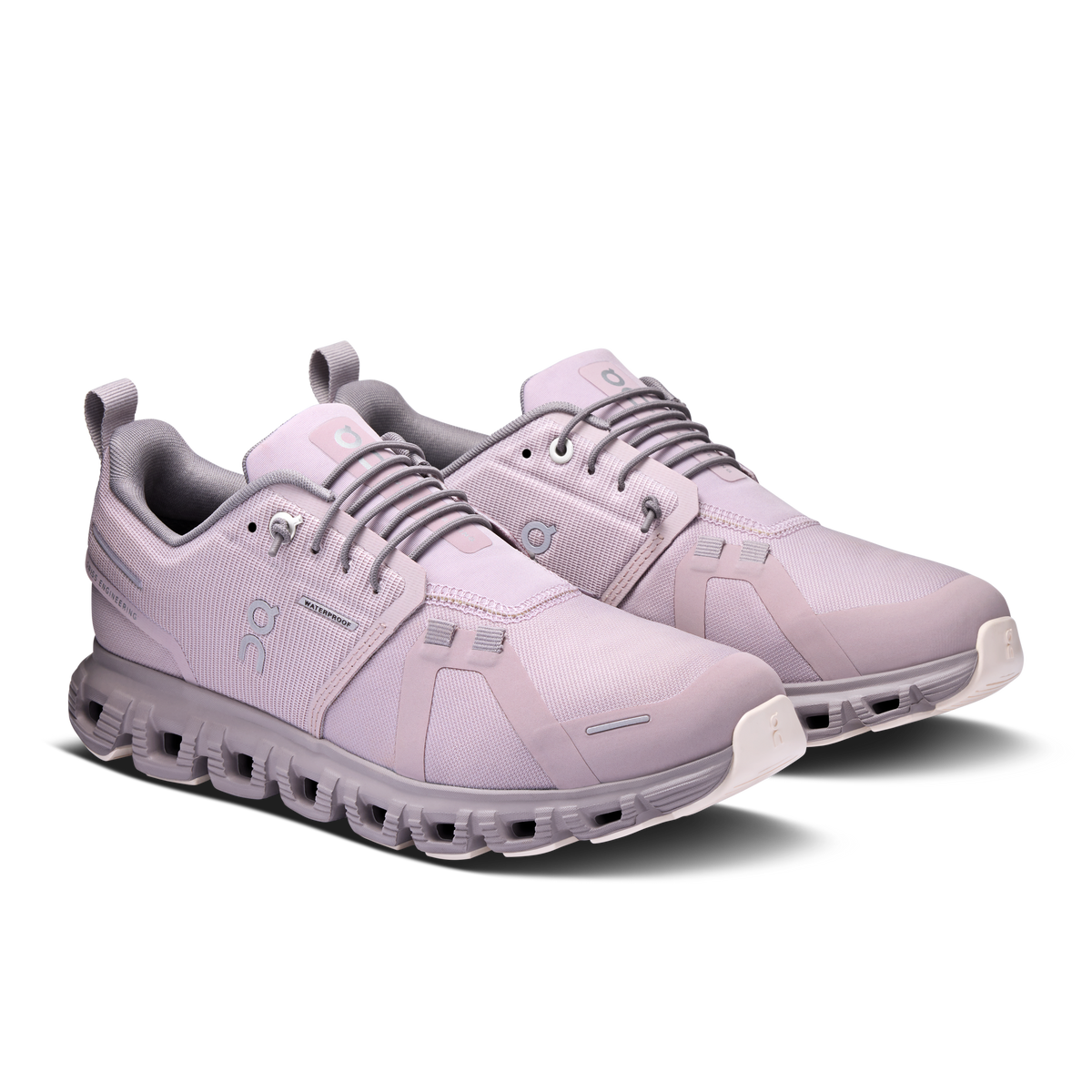 Pair of mauve lace-up running shoes with CloudTec pods and padded collar