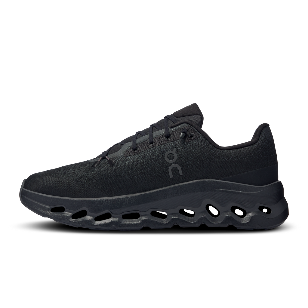 On Cloudtilt men's running shoes, dark black lace-up with sculpted CloudTec midsole