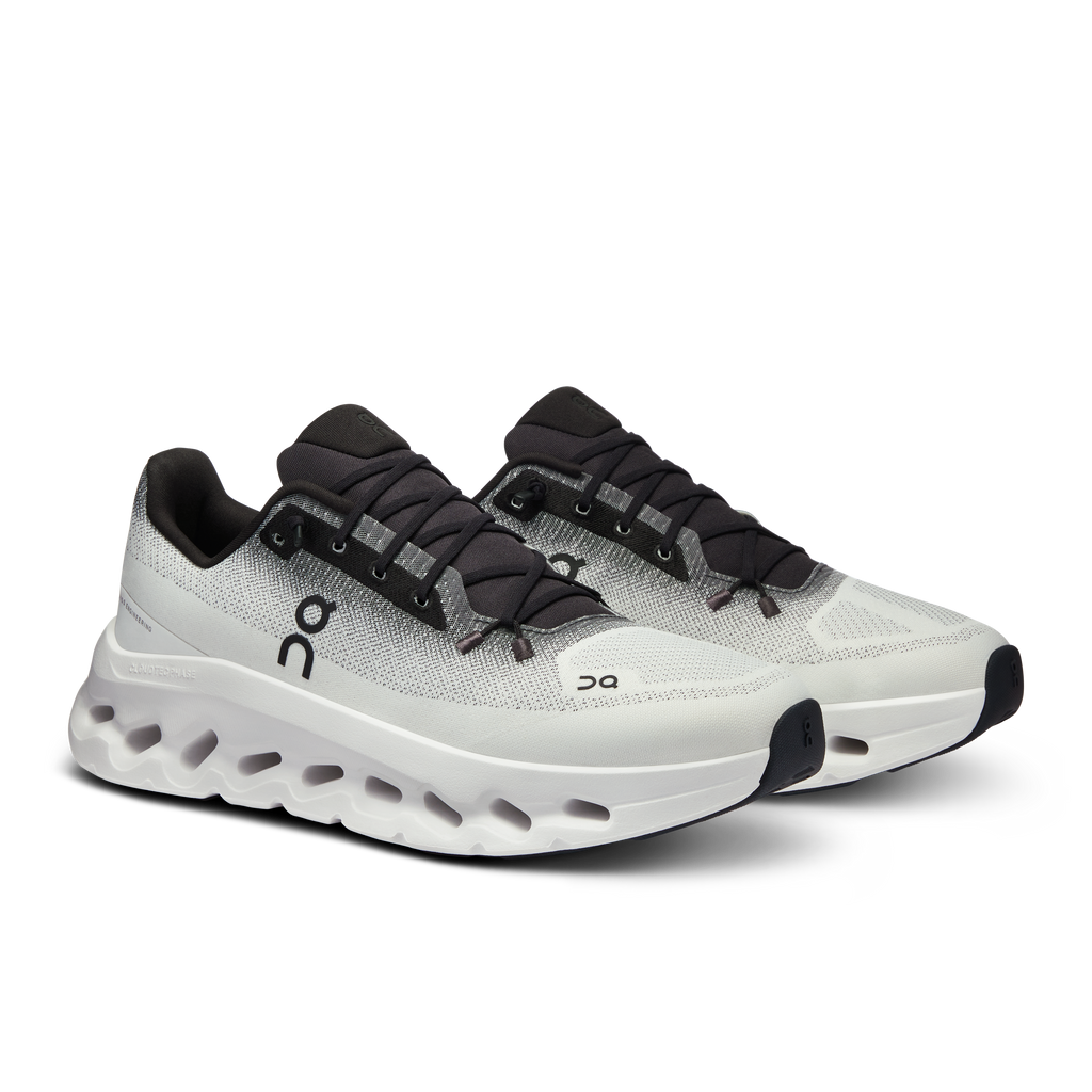 Men's Cloudtilt running shoes in black and ivory, lace-up knit upper, cushioned sole