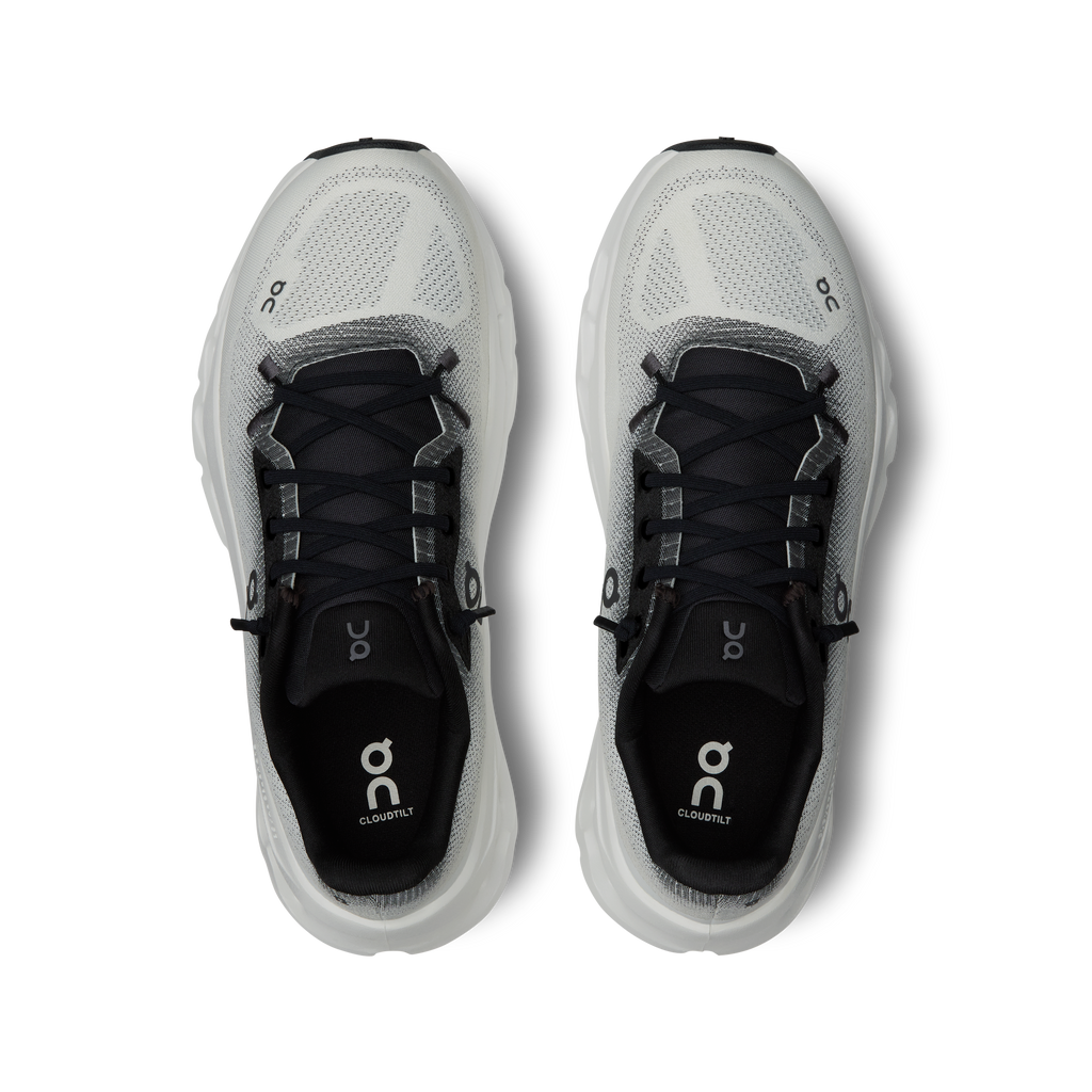 Women's Cloudtilt shoes with black laces on light gray upper and white midsole