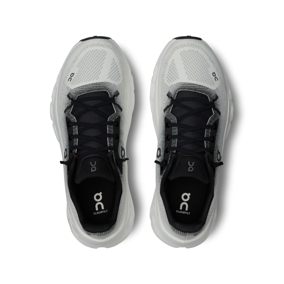 Women's Cloudtilt shoes with black laces on light gray upper and white midsole