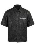 Men's black short-sleeve button-up shirt, GUAPI logo, wavy texture print