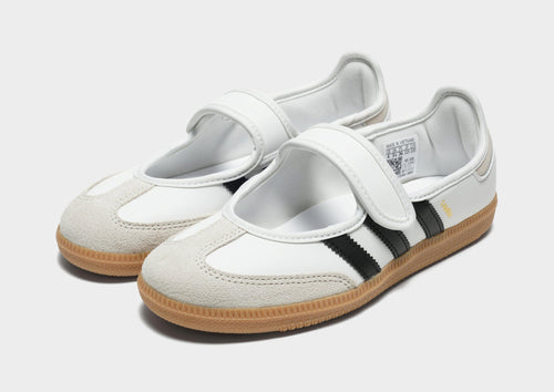 Kids' Samba Jane sneakers with white uppers, hook-and-loop strap, and gum soles