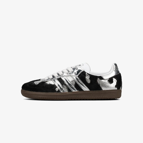 Samba OG pony hair sneakers, black with metallic silver stripes and gum sole
