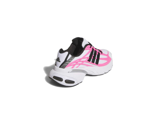 Women’s running shoes, pink laces and black heel counter with white midsole