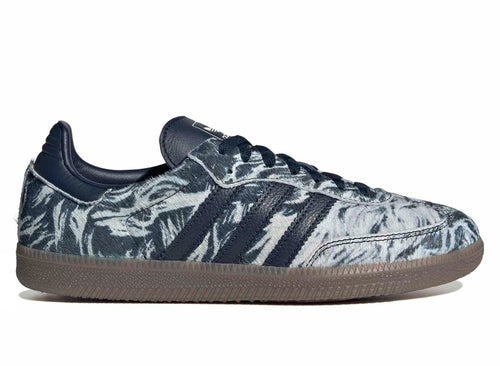 Adidas Samba OG pony hair sneakers in dark blue with off-white zebra pattern