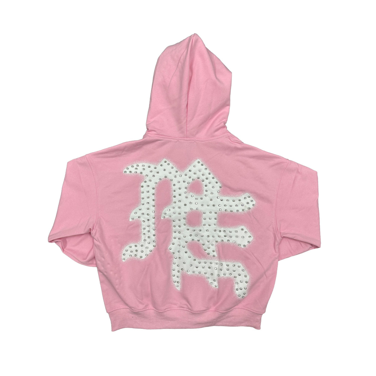 Pink rhinestone graphic back hoodie with drawstring hood