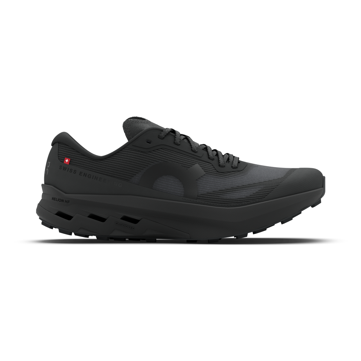 Men's On running shoes, black mesh upper with lace-up and cushioned sole