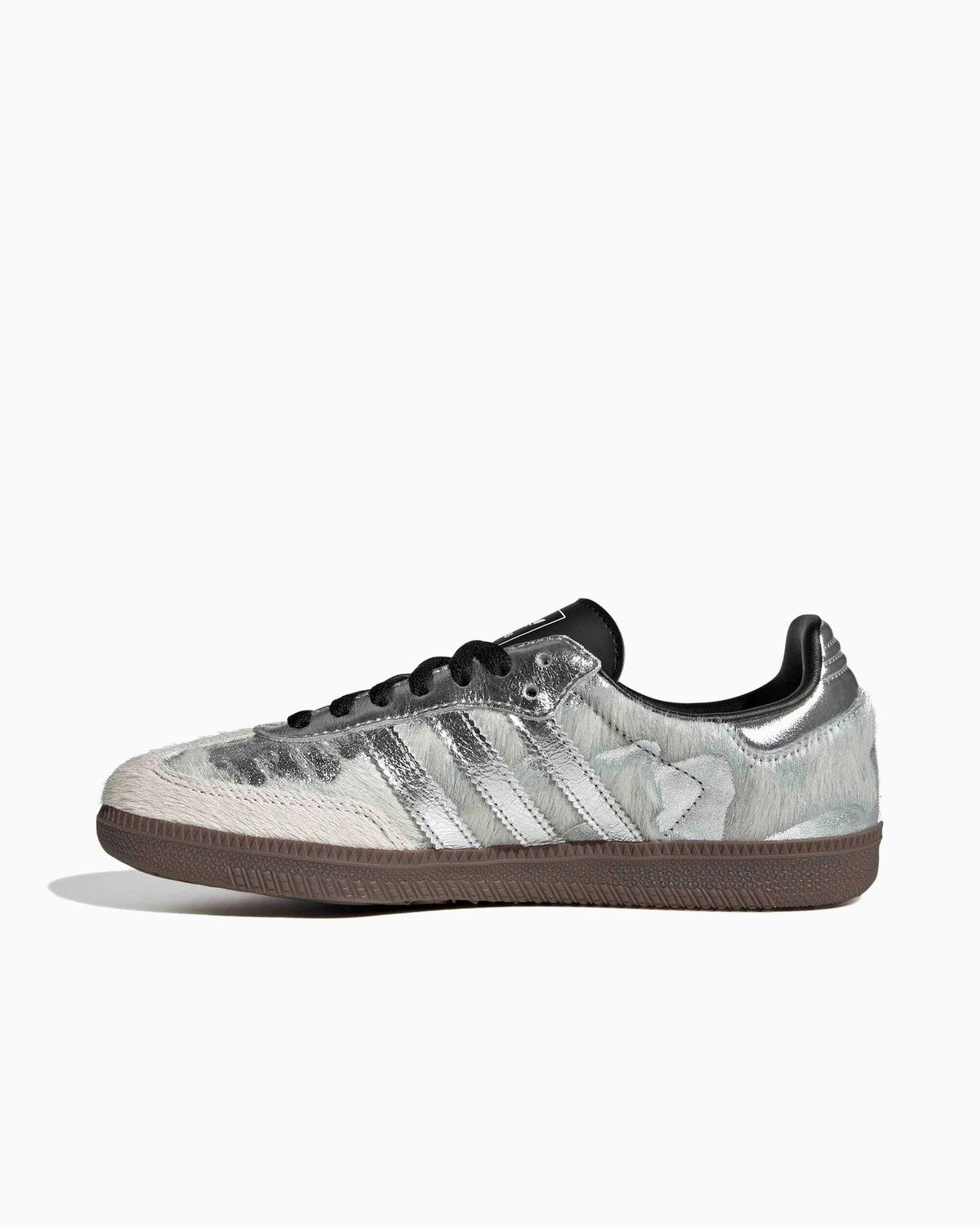 Adidas Samba OG low-top sneakers with silver pony-hair upper and black lace-up