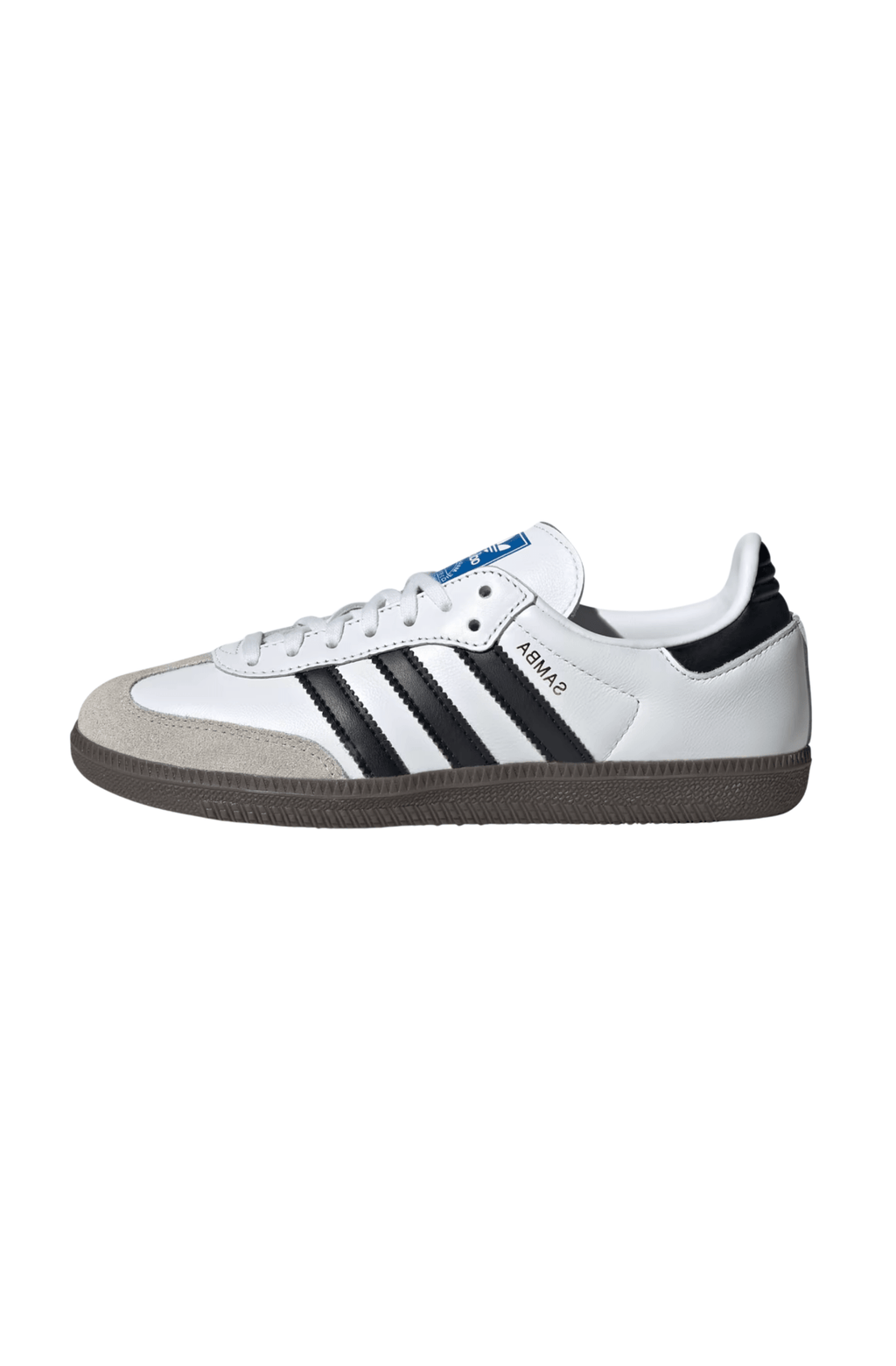 Kids' Adidas Samba OG sneaker, white leather with black stripes and gum sole