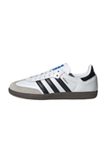 Kids' Adidas Samba OG sneaker, white leather with black stripes and gum sole