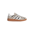 Kids' Adidas Handball Spezial sneakers, grey with white stripes, gum sole, cow-print panels.