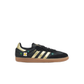 Adidas Samba OG women's shoes, black with gold stripes and daisy patches, gum sole