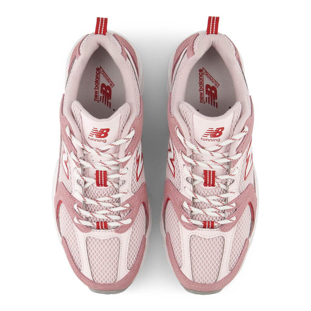 New Balance unisex 530 running shoes, lace-up front view with N logo and rosewood panels
