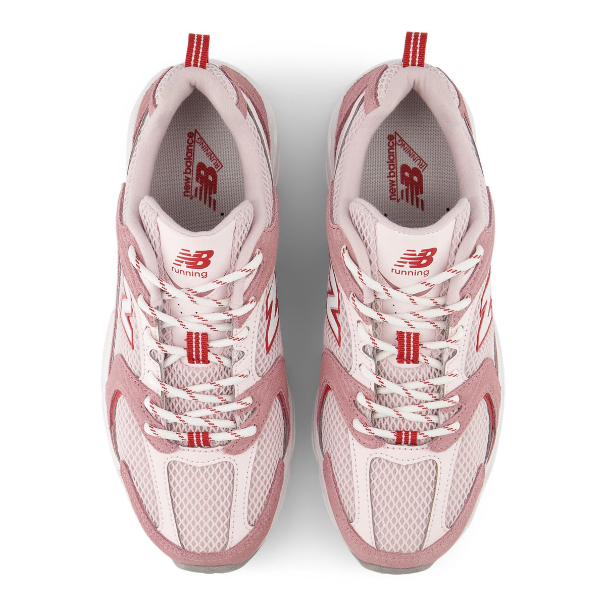 New Balance unisex 530 running shoes, lace-up front view with N logo and rosewood panels