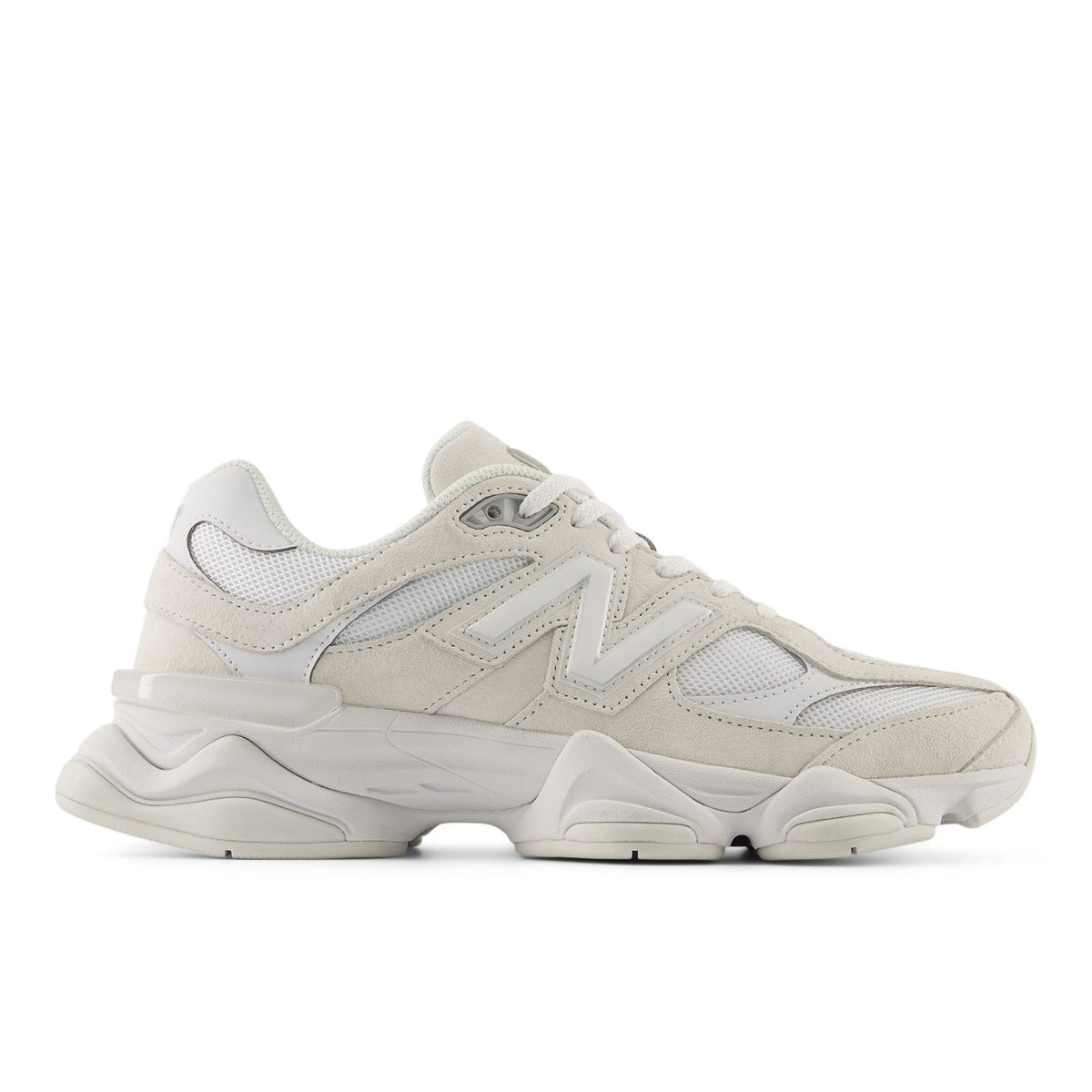 Beige and white low-top sneakers with wavy sole and lace-up closure