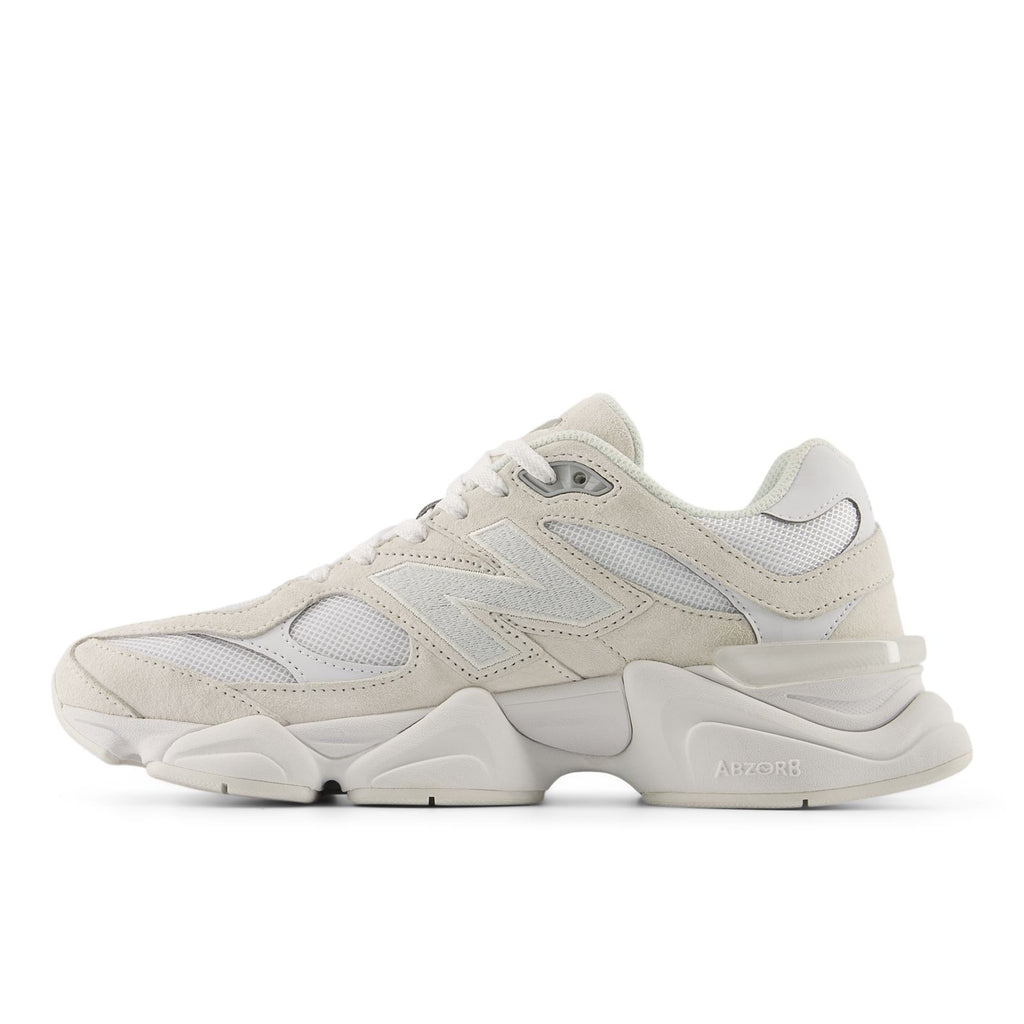Side view beige and white New Balance-style sneakers with layered midsole