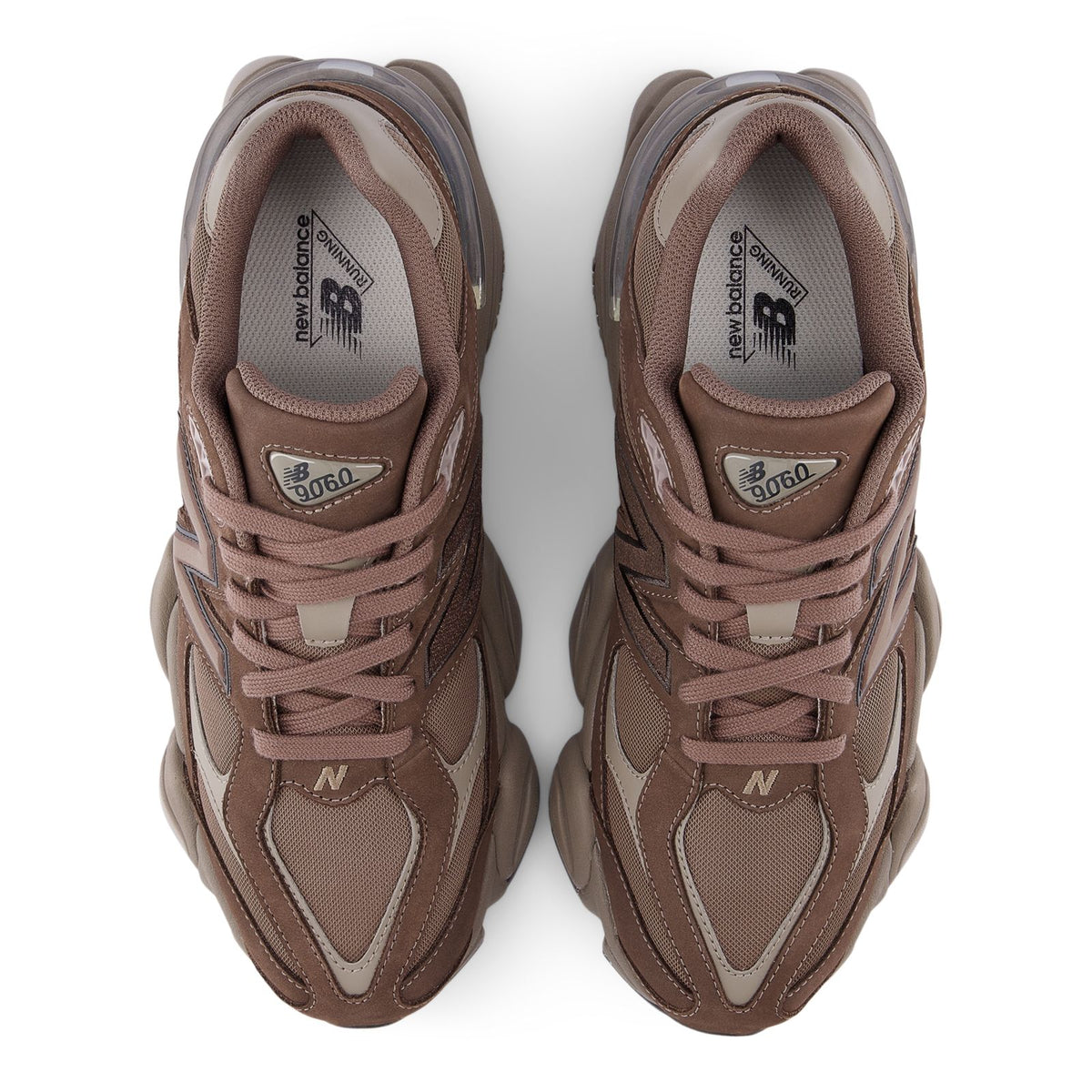New Balance 9060 unisex sneakers, tongue and lace close-up with interior logos