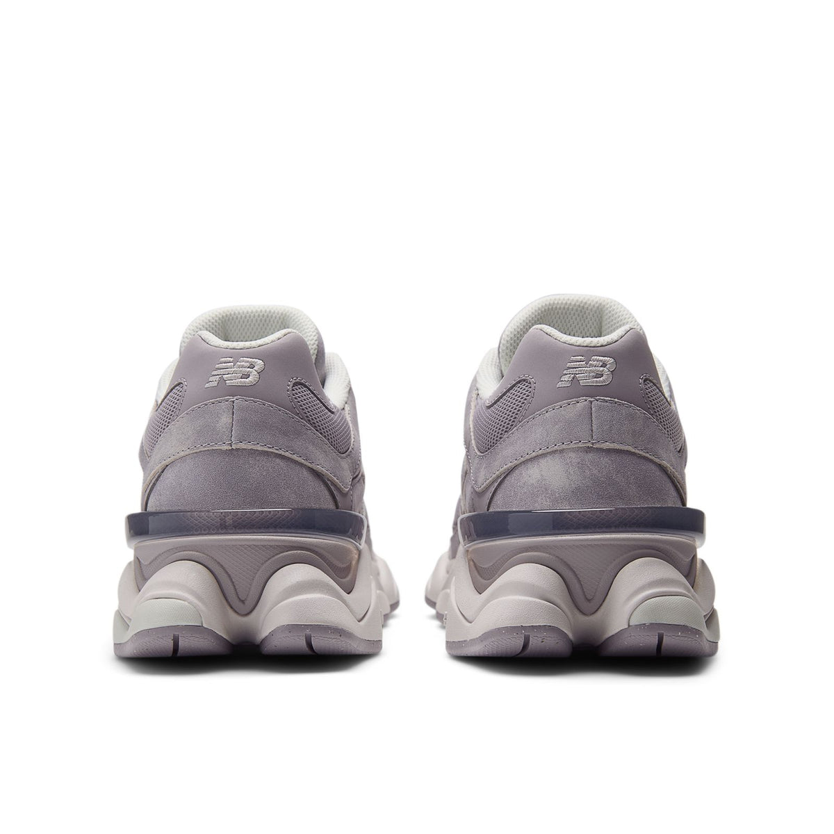 New Balance 9060 sneakers, rear view with cushioned heel and N logo