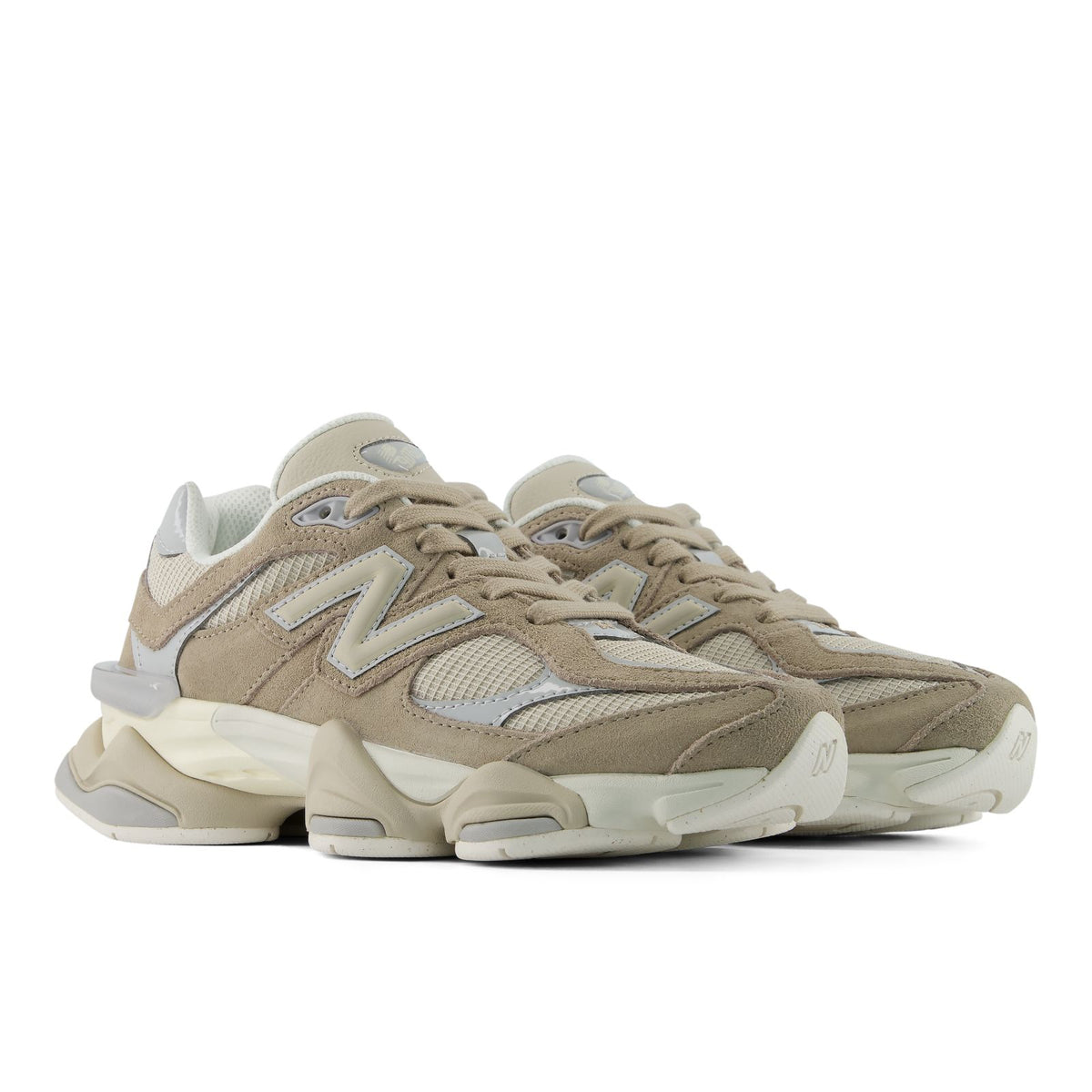 New Balance 9060 unisex sneakers, beige mesh and suede with light blue panels, lace-up