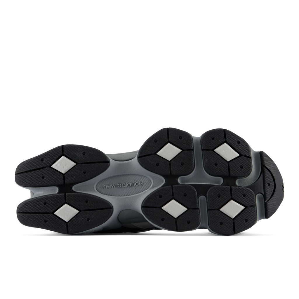New Balance 9060 shoes, outsole view with multi-traction rubber in dark grey