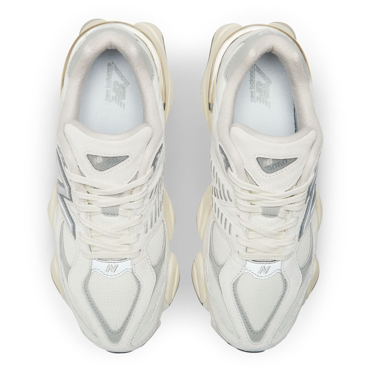 New Balance 9060 unisex sneakers, pair view with white laces and gray heel tabs